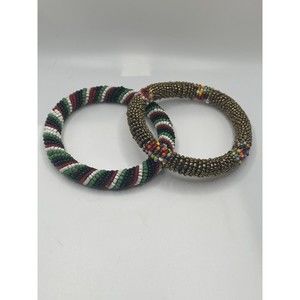 VINTAGE MAASAI Beaded Bangle Bracelets Set Of 2